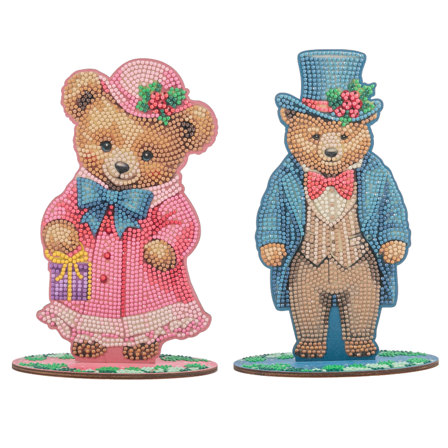 Victorian Teddy Bears Crystal Art Wooden Decoration Kit front