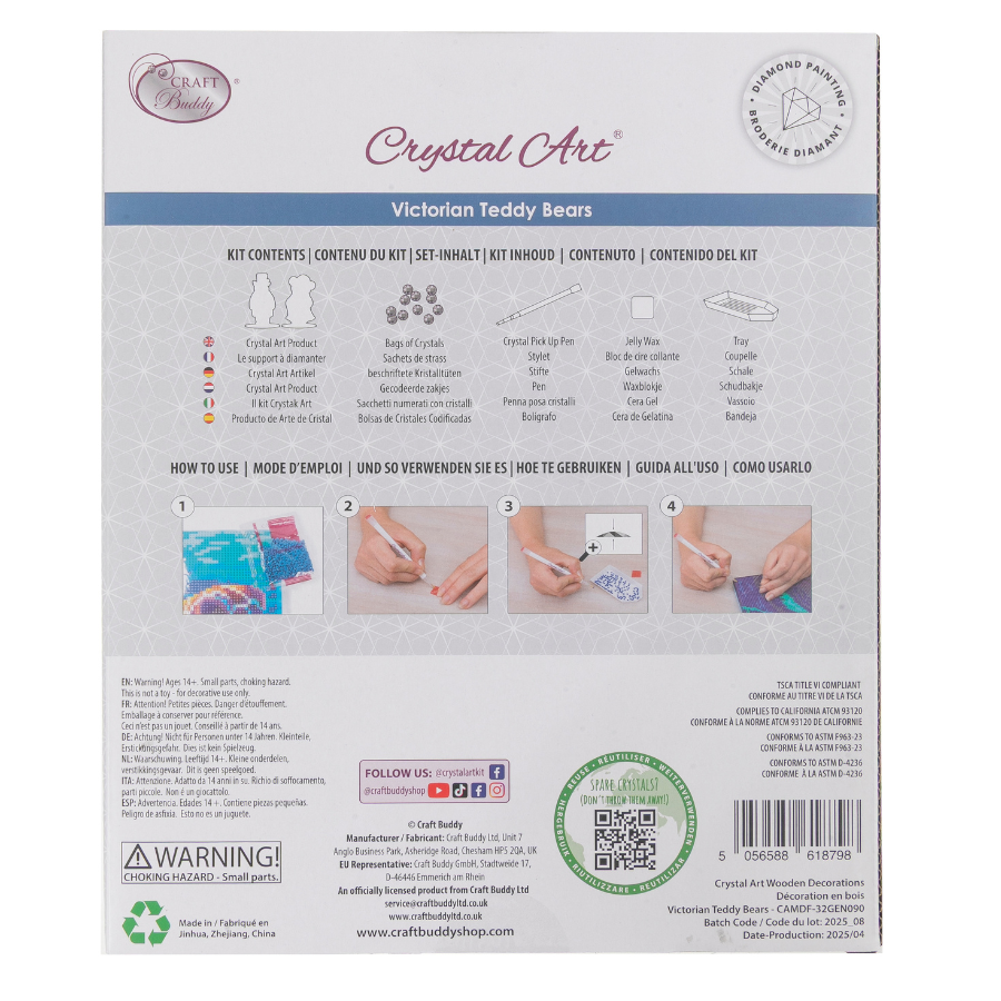 Victorian Teddy Bears Crystal Art Wooden Decoration Kit back