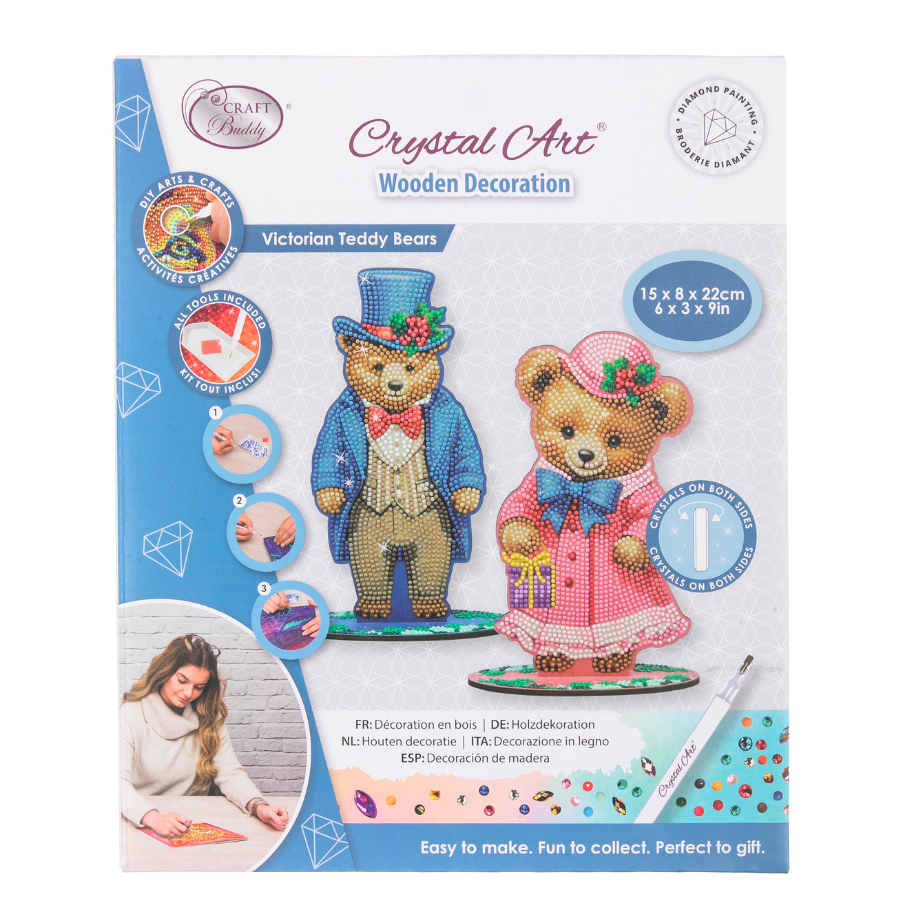 Victorian Teddy Bears Crystal Art Wooden Decoration Kit pack