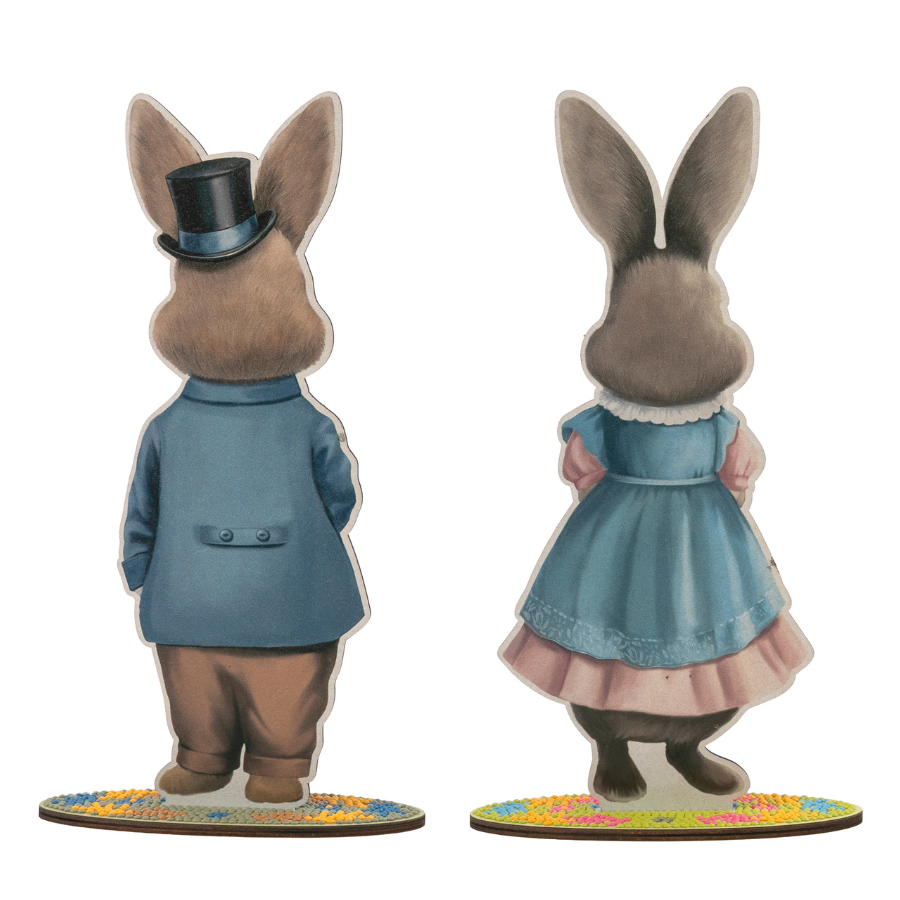 Vintage Bunnies Crystal Art Wooden Decoration