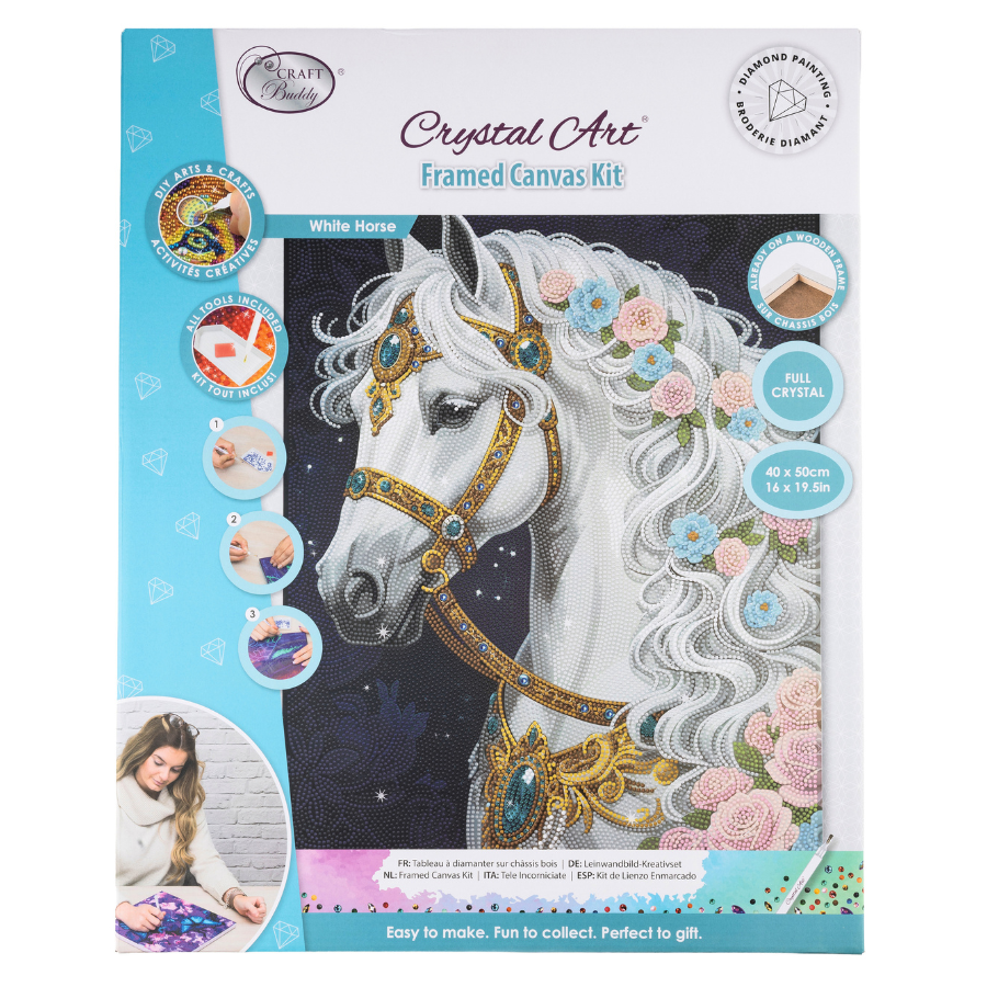 White Horse Crystal Art Canvas Kit 40x50cm