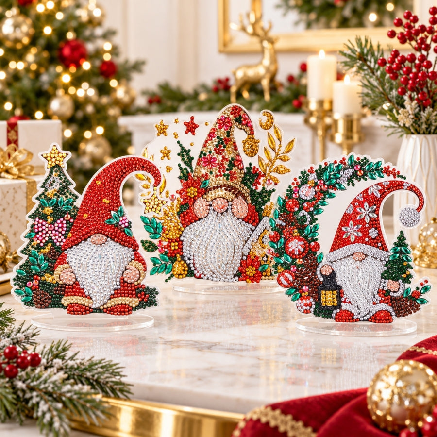 Winter Whimsical Gnomes Crystal Art Decoration Kit Set of 3