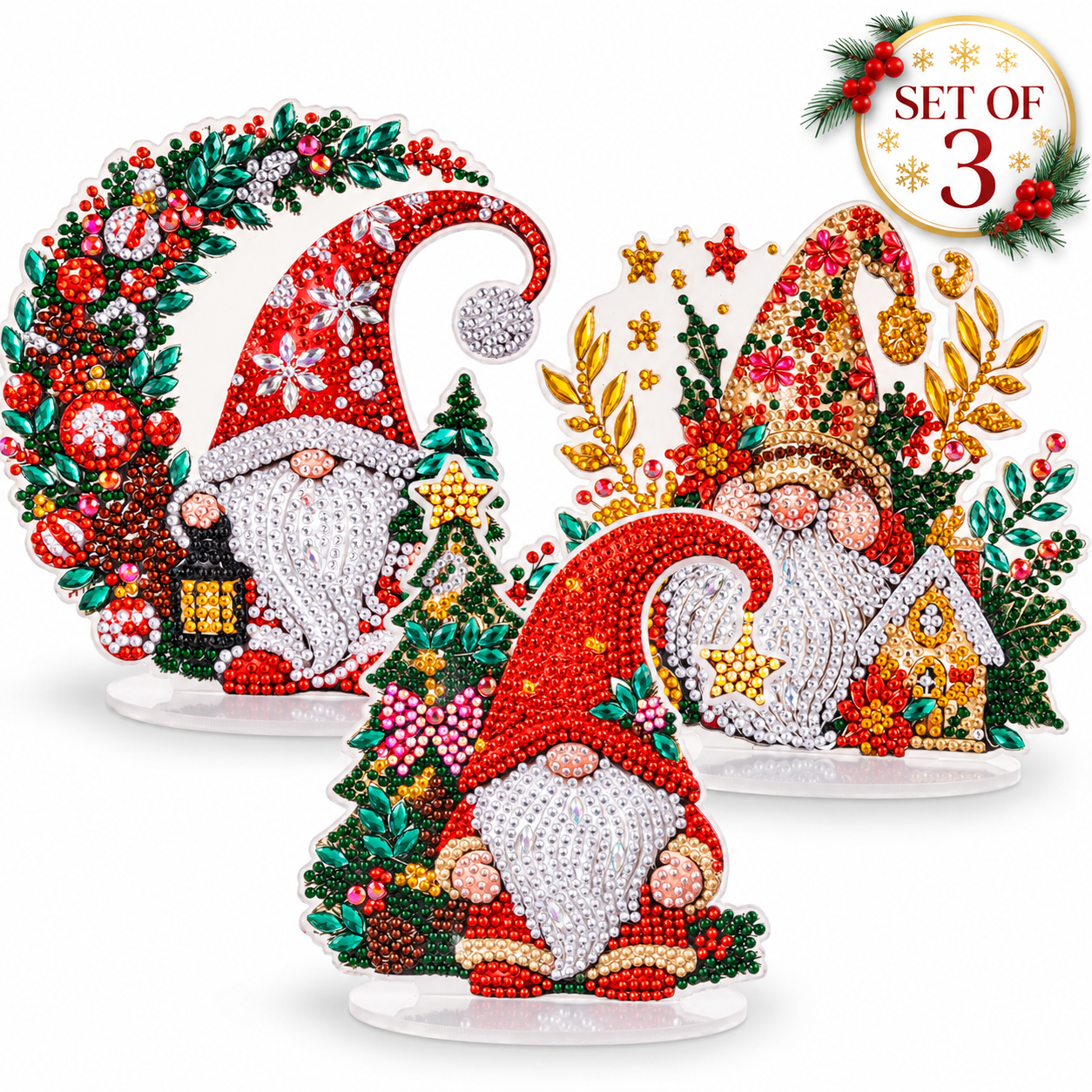 Winter Whimsical Gnomes Crystal Art Decoration Kit Set of 3