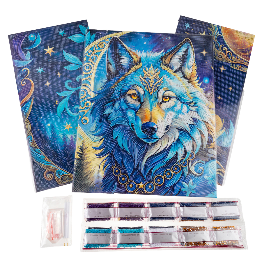Wolf Moon Magic Crystal Art Canvas Triptych Kit