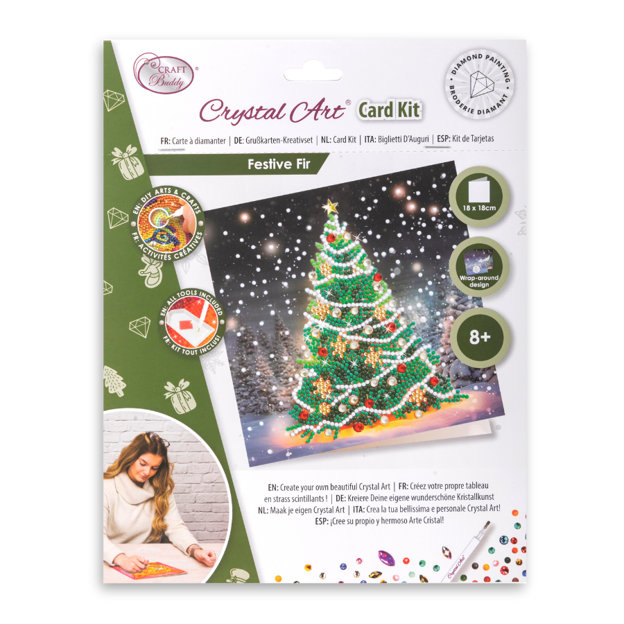 festive fir Crystal Art Card kit 18x18cm 8