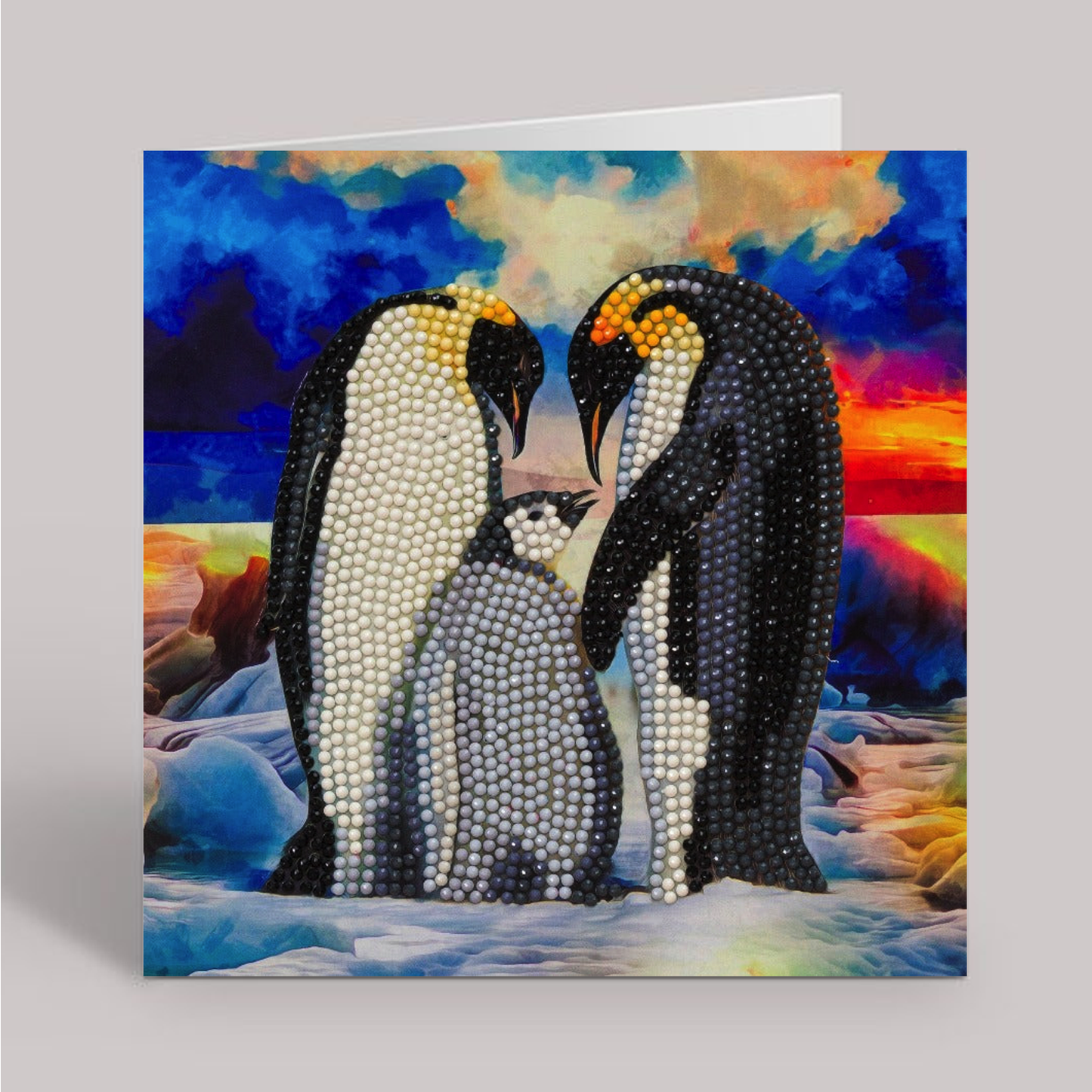 CCK-A83: "Penguin Family" 18x18cm Crystal Art Card