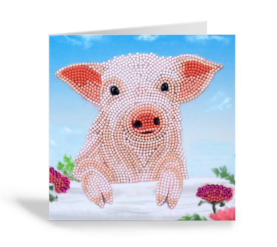 CCK-A100: "Pig on the Fence" 18x18cm Crystal Art Card