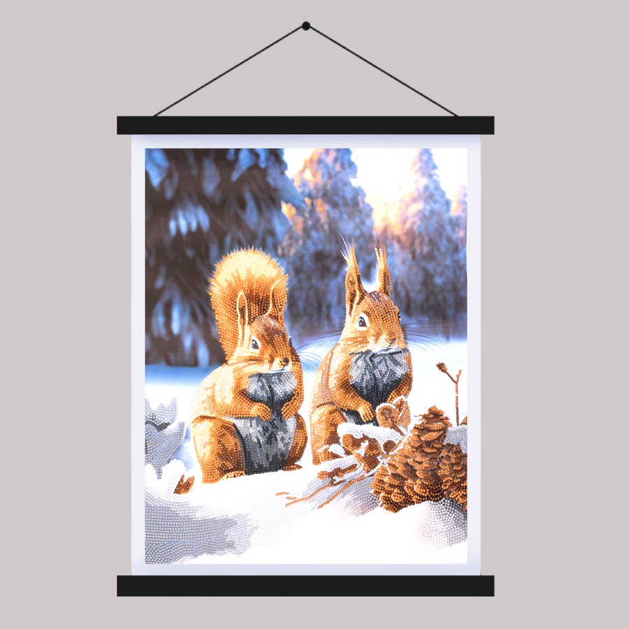 snowy squirrels Crystal Art Scroll