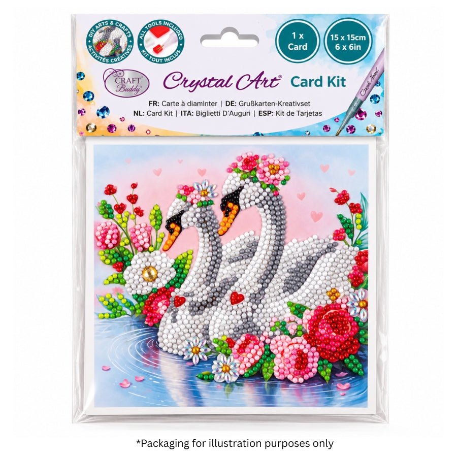 Sweetheart Swans Crystal Art Card Kit 15x15cm