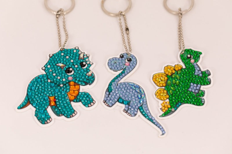 Dinosaur Friends, Crystal Art Keyring Set
