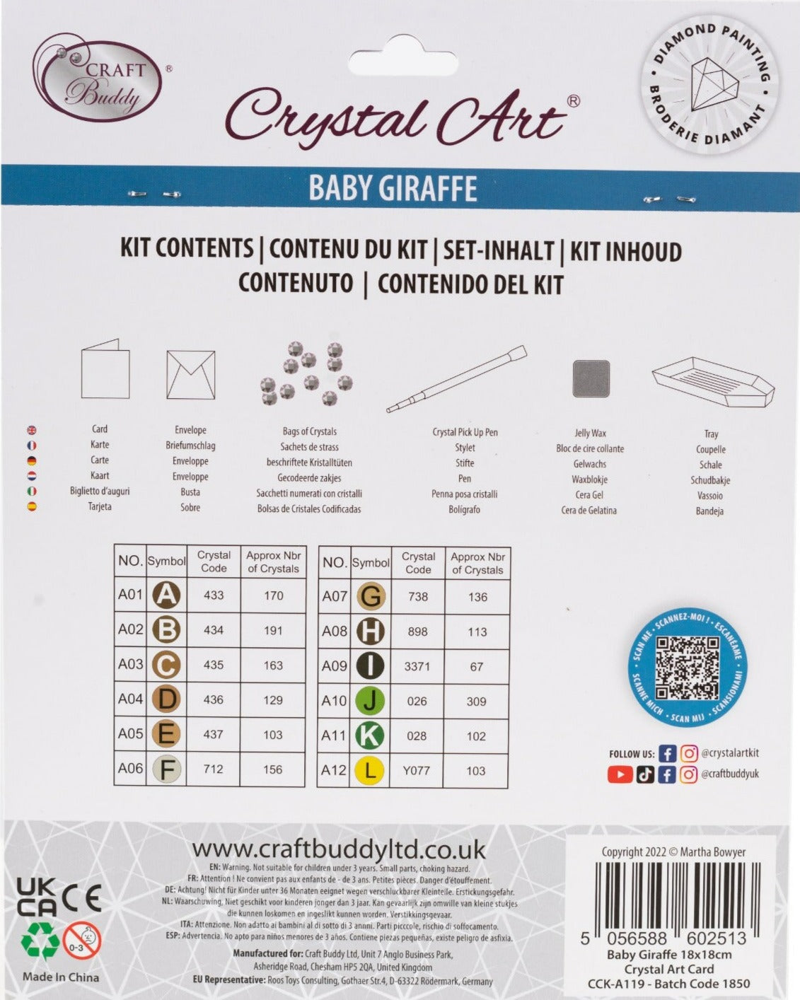 "Baby Giraffe" 18x18cm Crystal Art Card