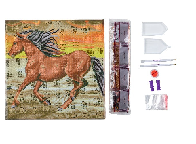 CAK-QVC-3030M-01: Horse on the Run, 30x30cm Crystal Art Kit