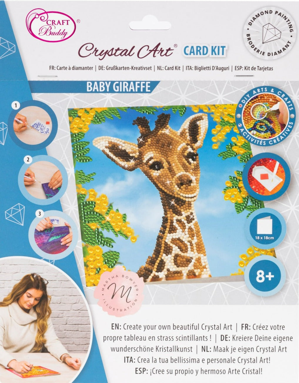 "Baby Giraffe" 18x18cm Crystal Art Card