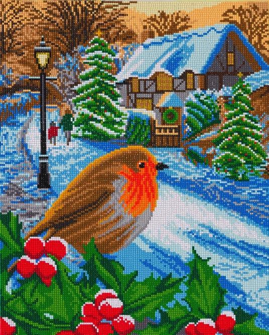 CAK-A133L: "Wintery Robin" 40x50cm Crystal Art Kit