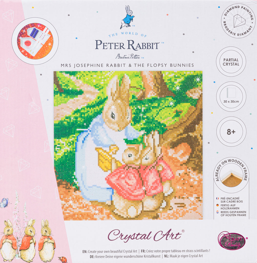 CAK-PRBT32M: Mrs Josephine Rabbit & The Flopsy Bunnies 30x30m Crystal Art Canvas Kit