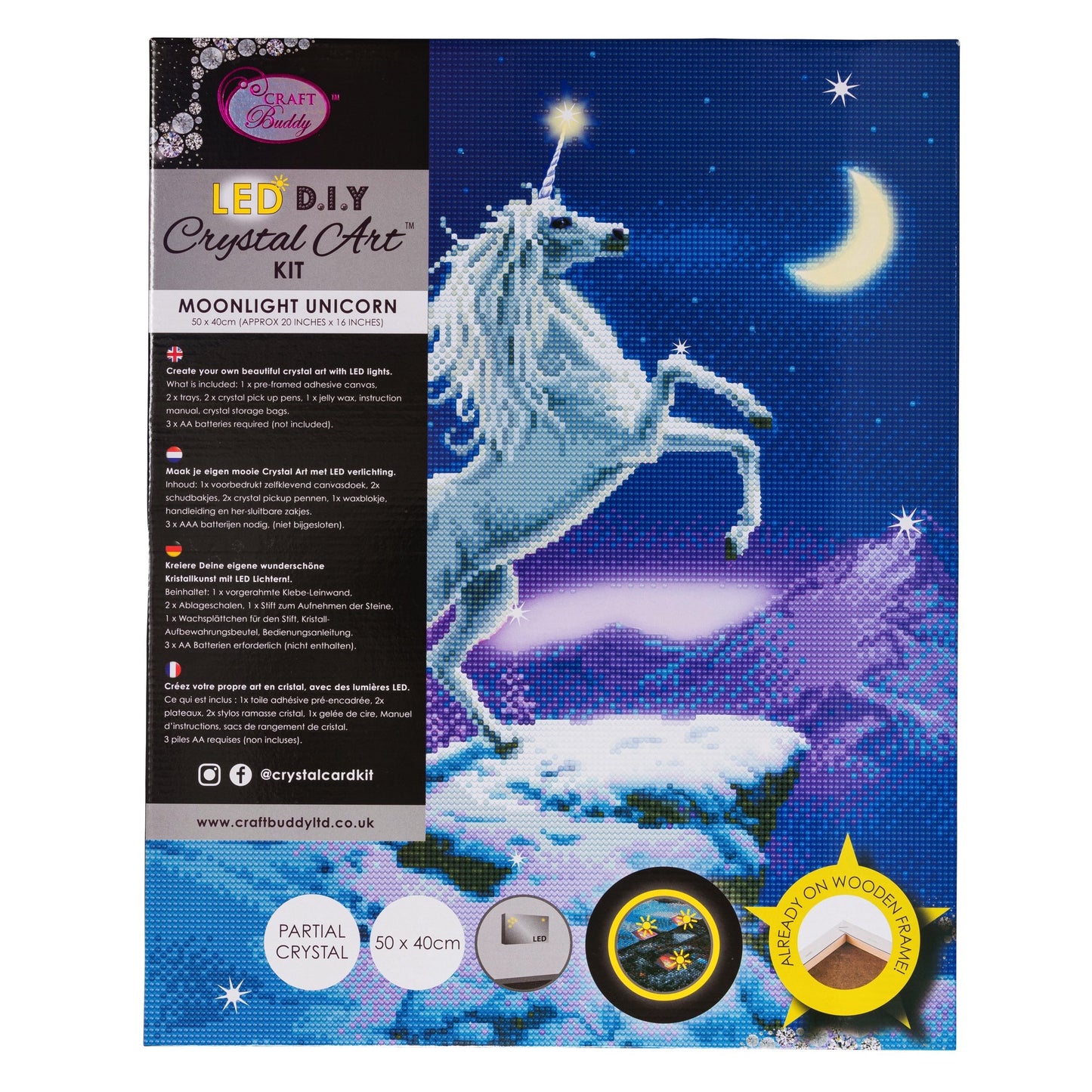CAK-XLED14: "Moonlight Unicorn" Framed LED Crystal Art Kit - 40 x 50 (With Special Effects)