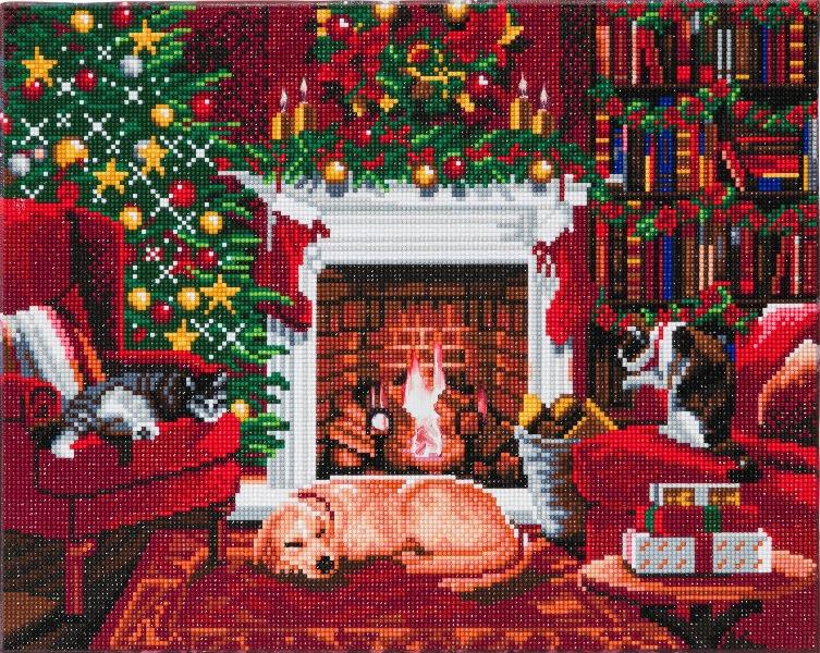 CAK-XLED15: "Pets by the Fireplace" 40x50 LED Crystal Art Kit (With Special Effects)