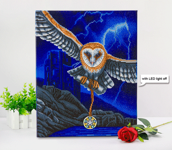 CAK-XLED18 "Heart of the Storm Owl" Framed LED Crystal Art Kit - 40 x 50
