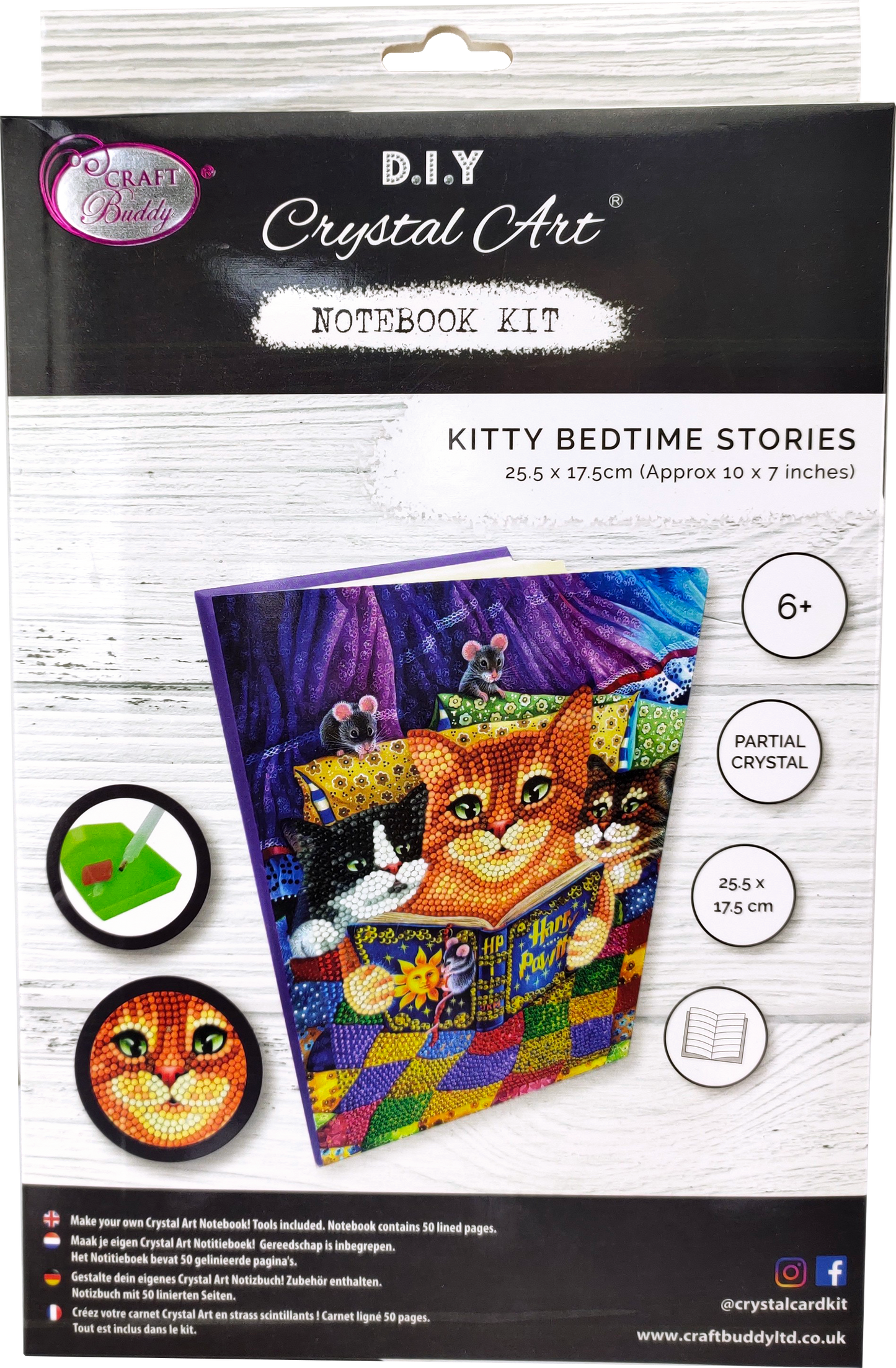CANJ-2 "Kitten Bedtime Stories" Crystal Art Notebook Kit, 26 x 18cm