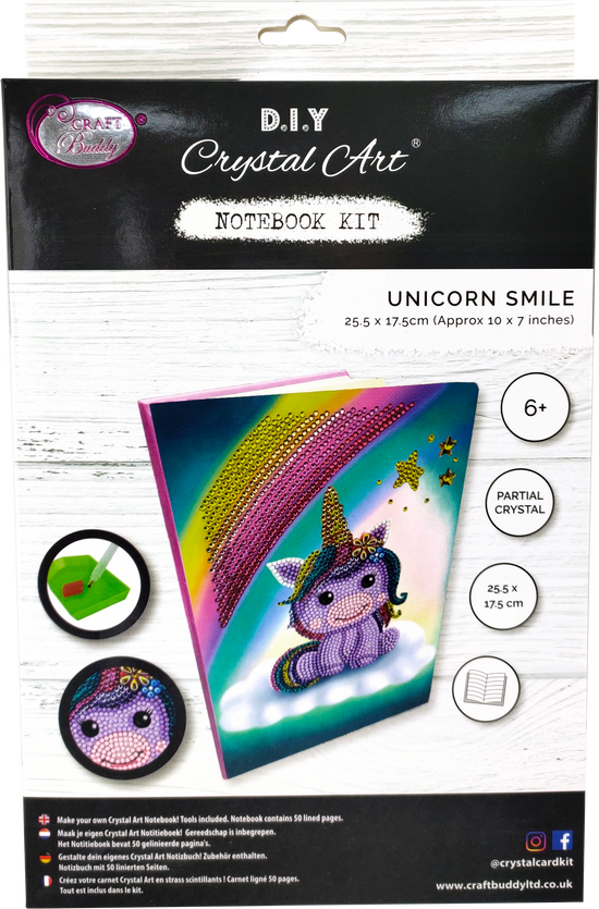 CANJ-3 "Unicorn Smile" Crystal Art Notebook Kit, 26 x 18cm