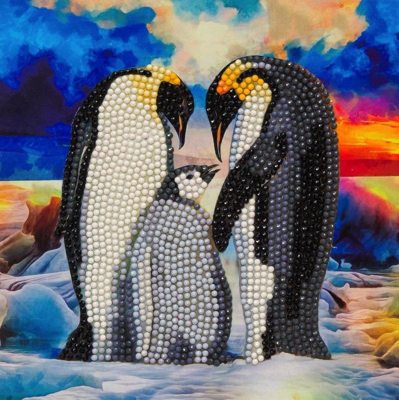 CCK-A83: "Penguin Family" 18x18cm Crystal Art Card