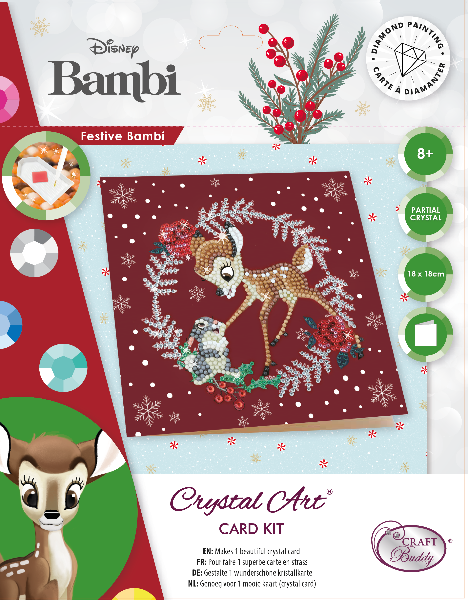 CCK-DNY810: Festive Bambi, 18x18cm Crystal Art Card