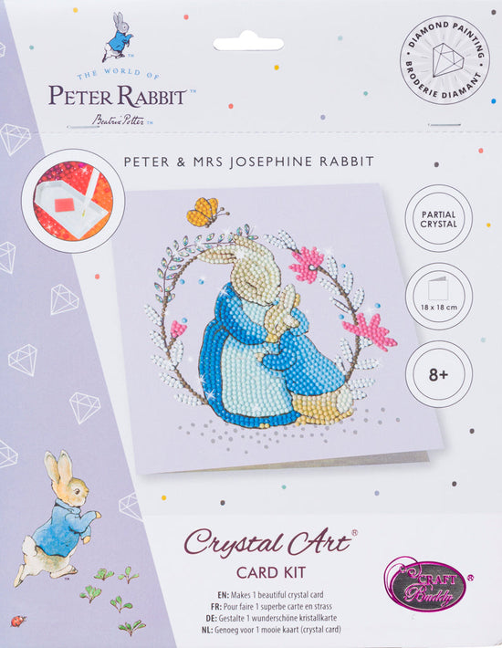 CCK-PRBT05: Peter & Mrs Josephine Rabbit 18x18cm Crystal Art Card