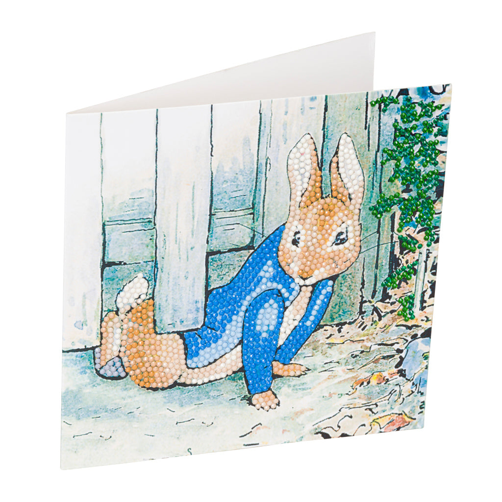 CCK-PRBT06: Peter Rabbit Under the Fence 18x18cm Crystal Art Card