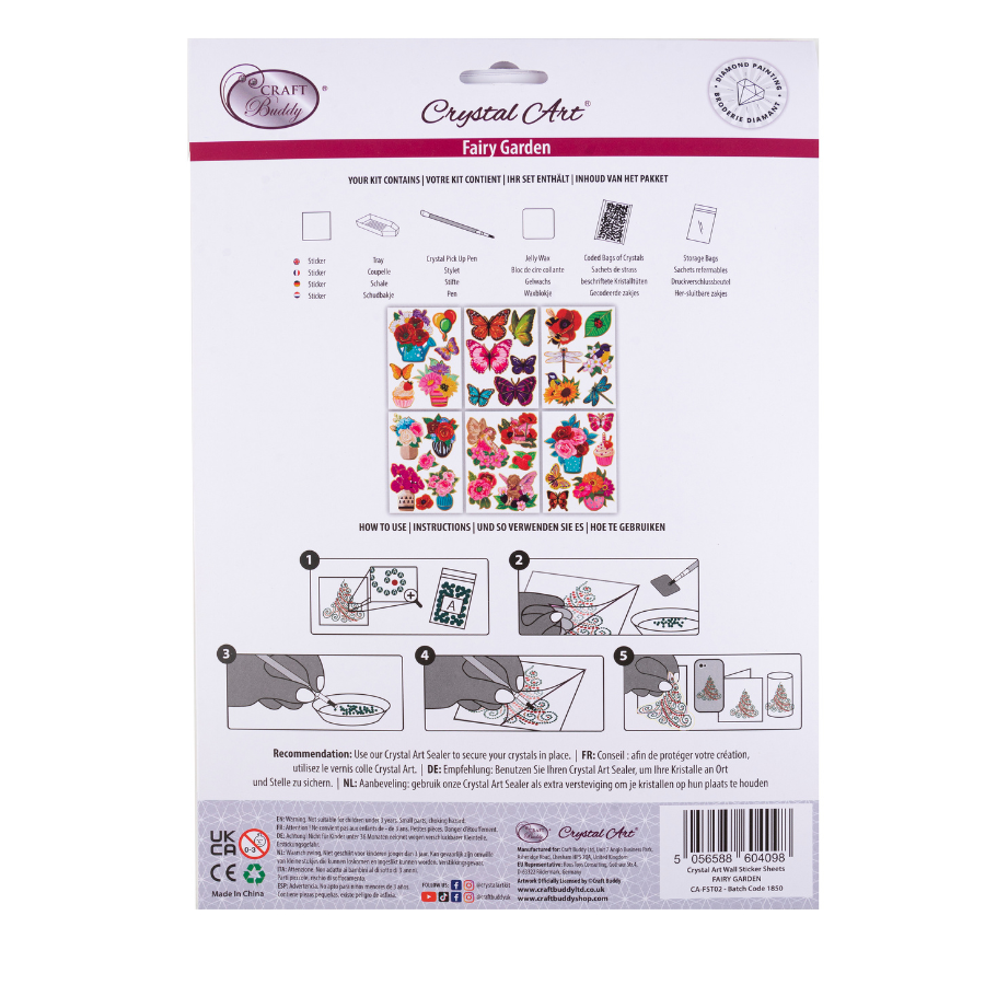 "Flower Vases & Fairies" Crystal Art Foiled Edged Stickers Back Packaging 