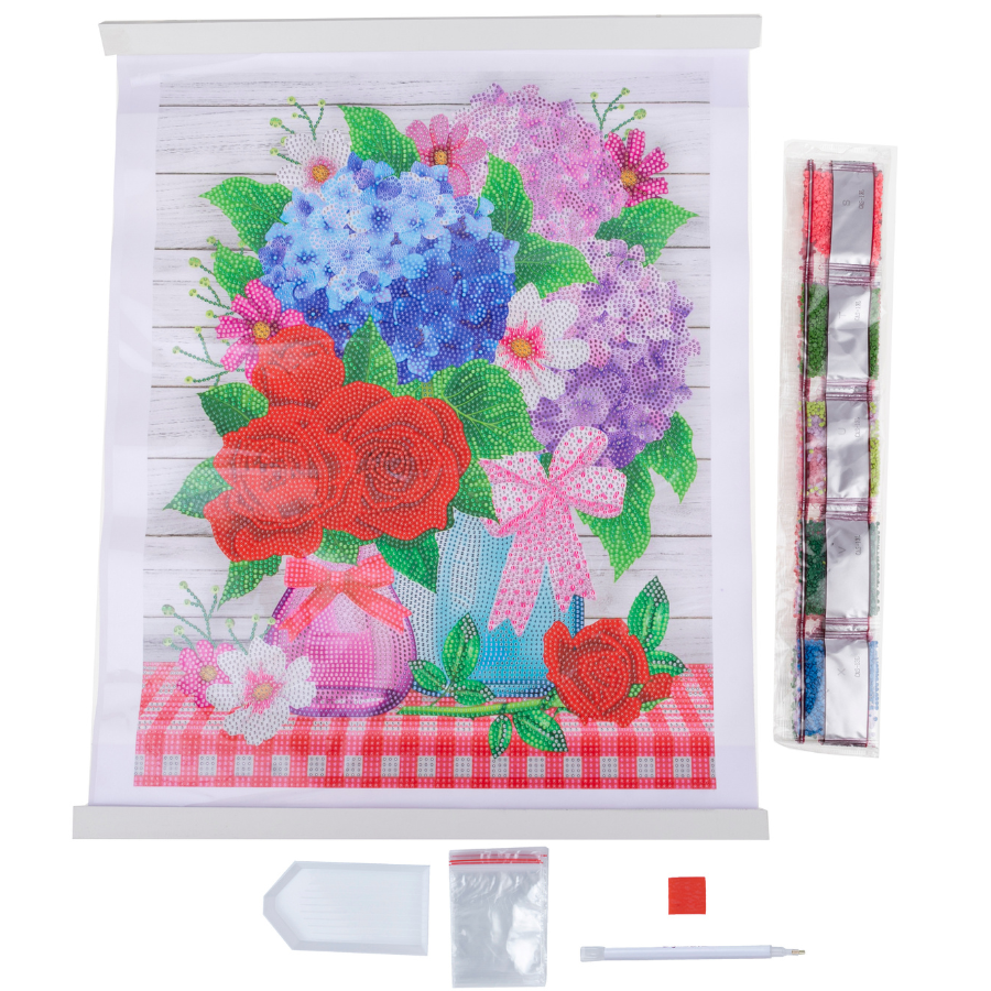 Flower Jars Crystal Art Scroll Kit Content