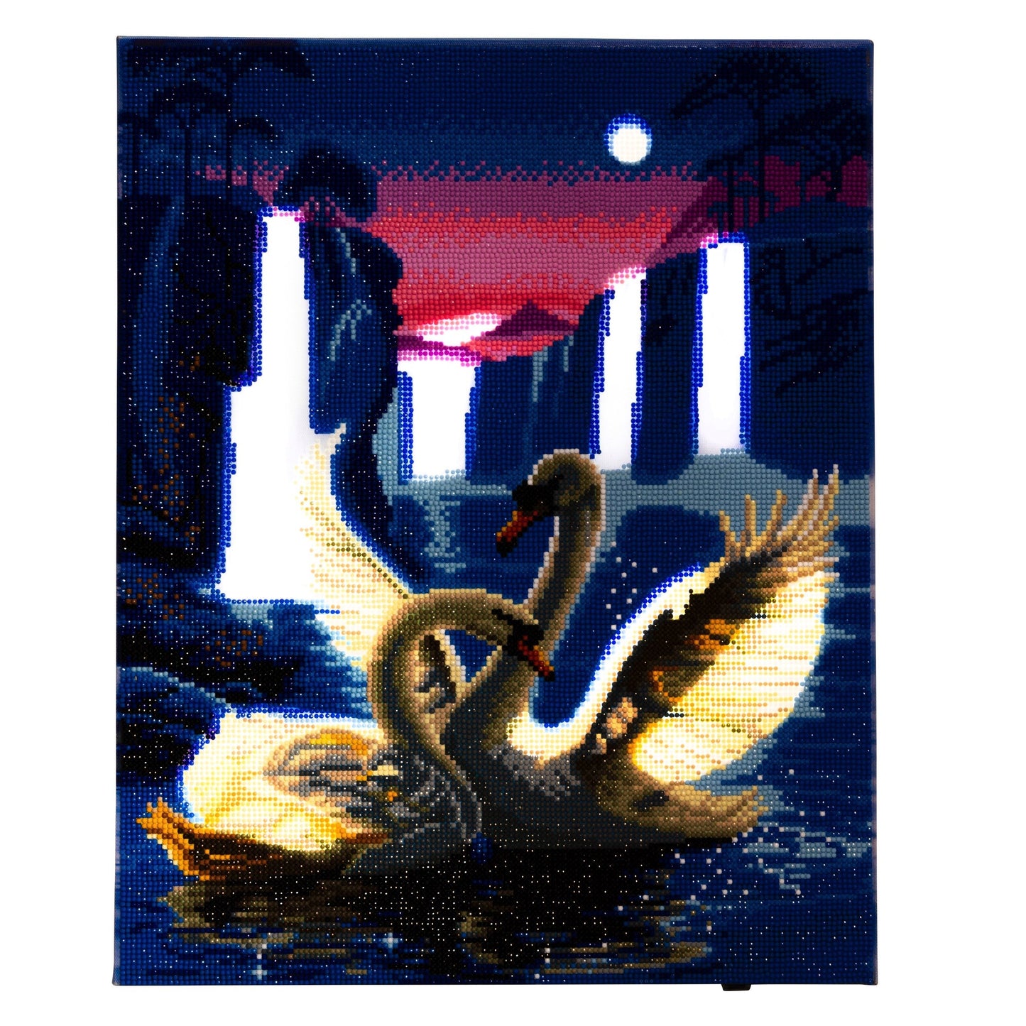CAK-XLED7 "Moonlight Swans" Framed LED Crystal Art Kit - 40 x 50