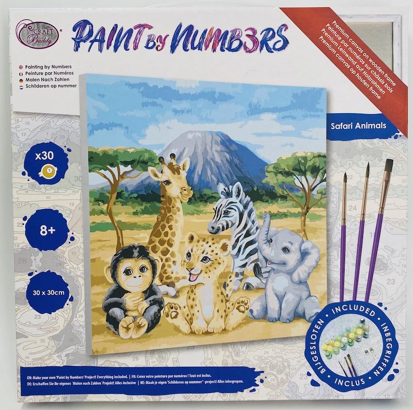 PBN3030F: "Safari Animals" Craft Buddy Paint by Numbers 30 x 30cm Framed Kit