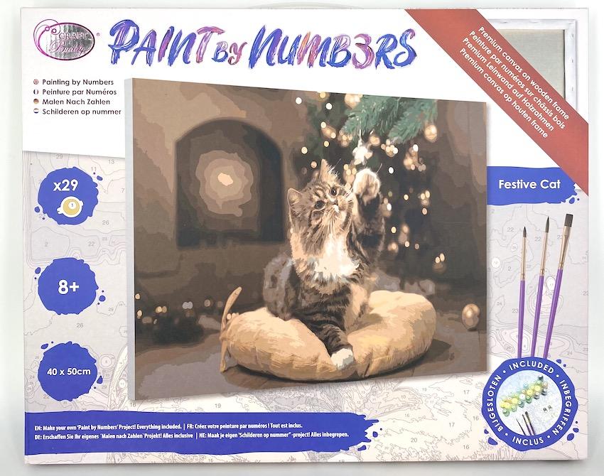 PBN012: "Festive Cat" Craft Buddy Paint by Numbers 40cmx50cm Framed Kit