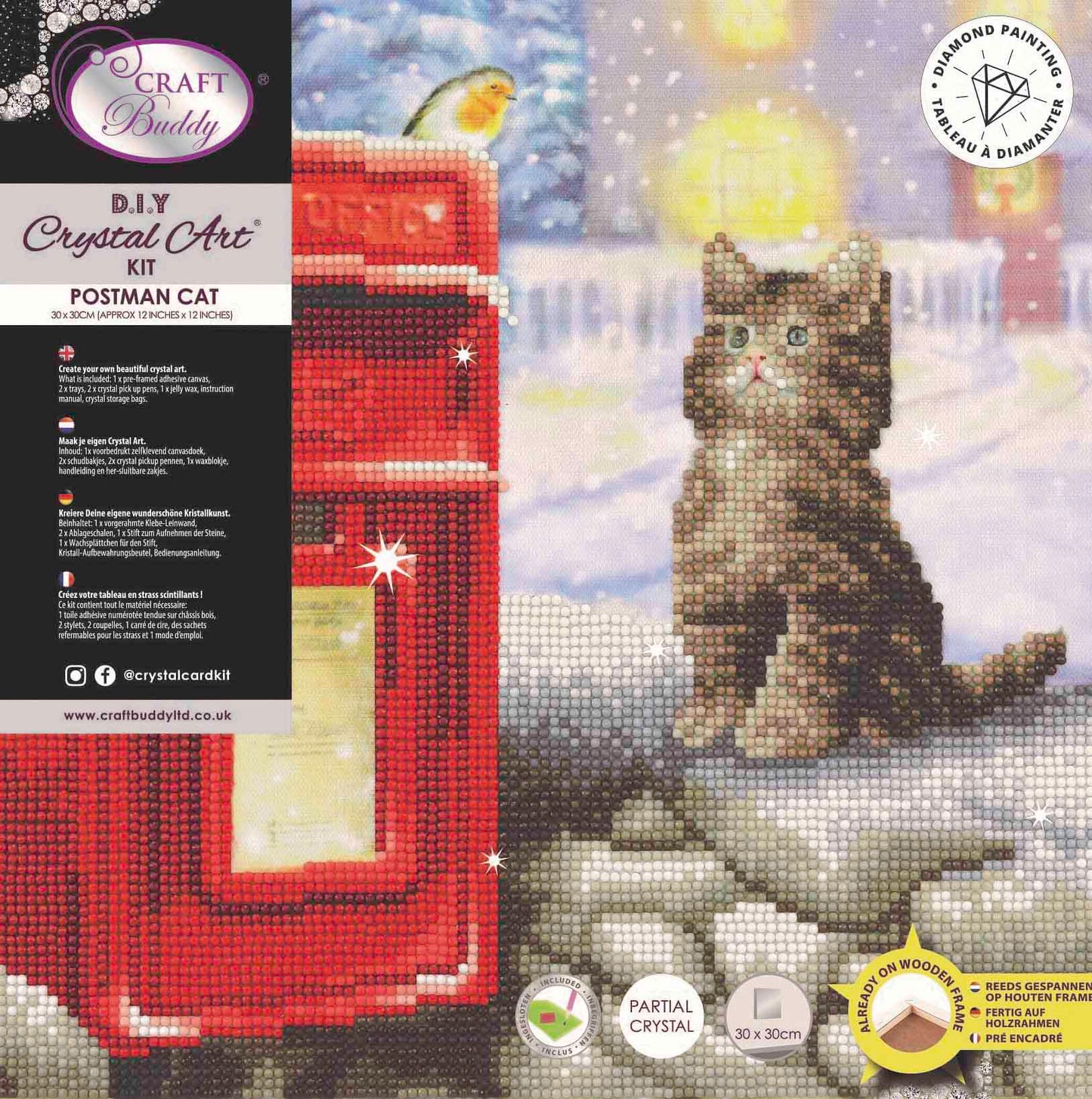 CAK-A108M: Postman Cat, 30x30cm Crystal Art Kit