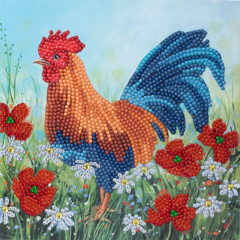 CCK-A102: "Cockerel in the Field" 18x18cm Crystal Art Card