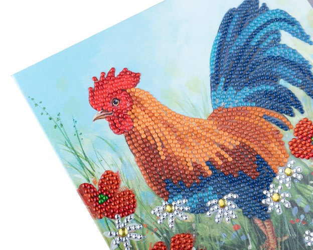 CCK-A102: "Cockerel in the Field" 18x18cm Crystal Art Card