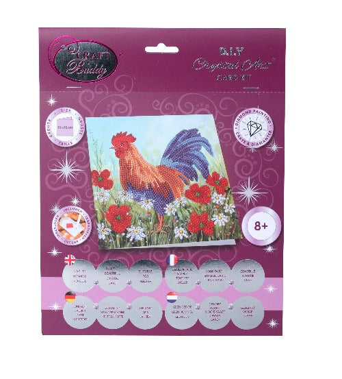 CCK-A102: "Cockerel in the Field" 18x18cm Crystal Art Card