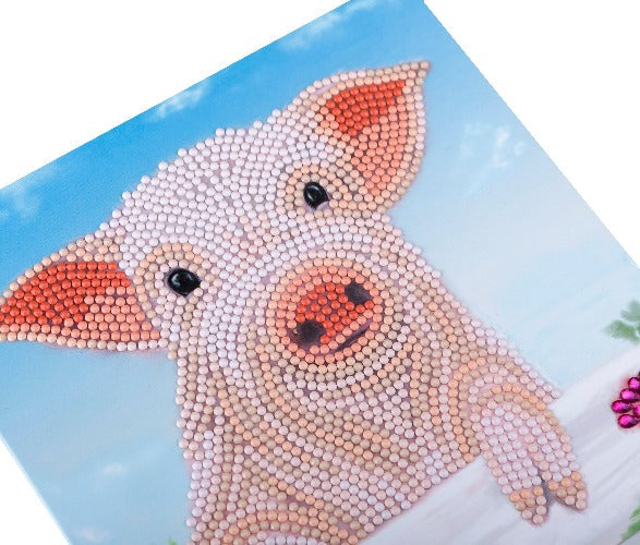 CCK-A100: "Pig on the Fence" 18x18cm Crystal Art Card