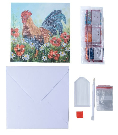 CCK-A102: "Cockerel in the Field" 18x18cm Crystal Art Card