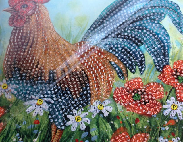 CCK-A102: "Cockerel in the Field" 18x18cm Crystal Art Card