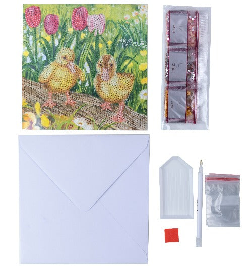 CCK-A98: "Spring Chicks" 18x18cm Crystal Art Card