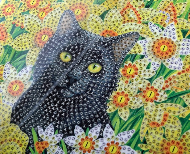 CCK-A103: "Cat Amongst the Flowers" 18x18cm Crystal Art Card