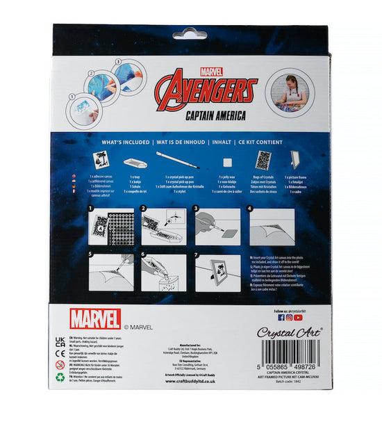 CAM-MCU930-WHITE: Captain America Crystal Art Framed Picture Kit 21x25m