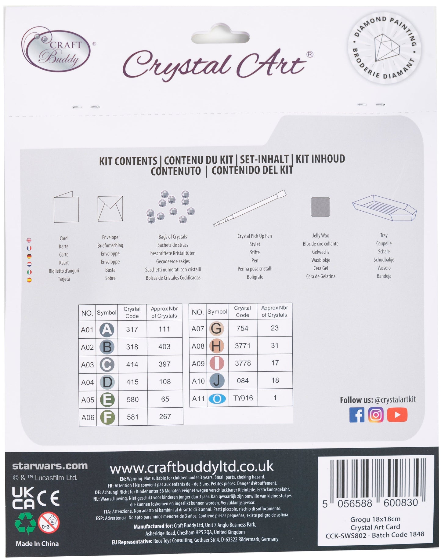 Grogu 18x18cm Crystal Art Card - Back Packaging