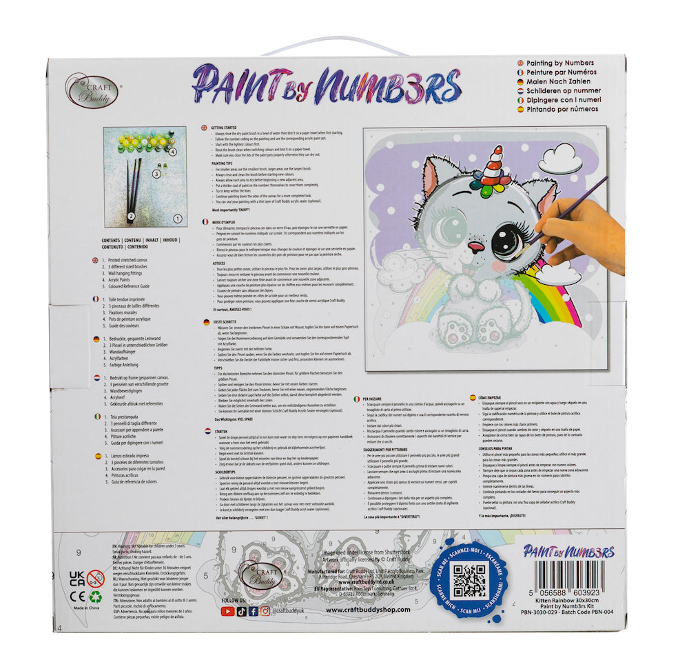 PBN-3030-029: "Kitten Rainbow" 30x30cm Paint By Numb3rs Kit