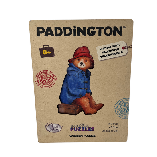 Waiting With Paddington - A3 Wooden Puzzle front packaging