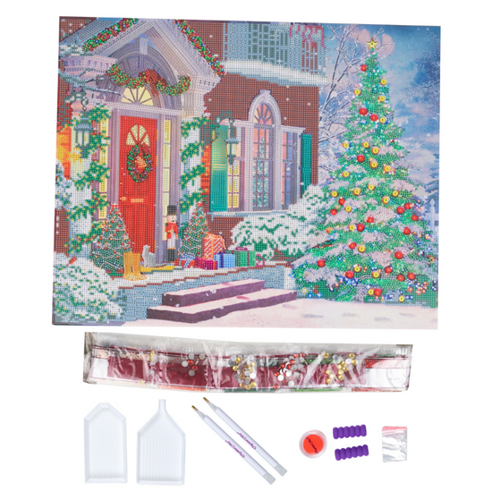 Christmas House 40x50cm Crystal Art Kit Contents