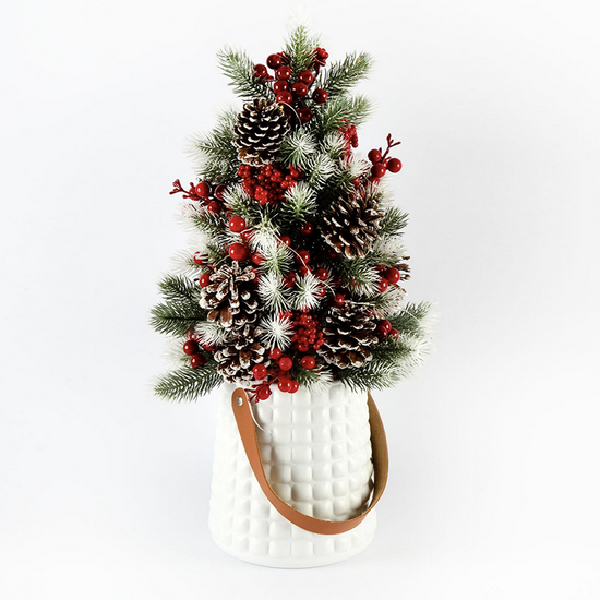 White Forever Flowerz Christmas table tree 40cm decorated